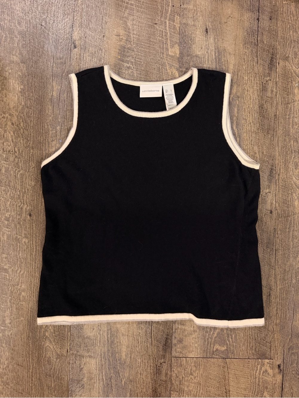 Liz Claiborne Black Ivory Trim Sleeveless Knit Tank Top L